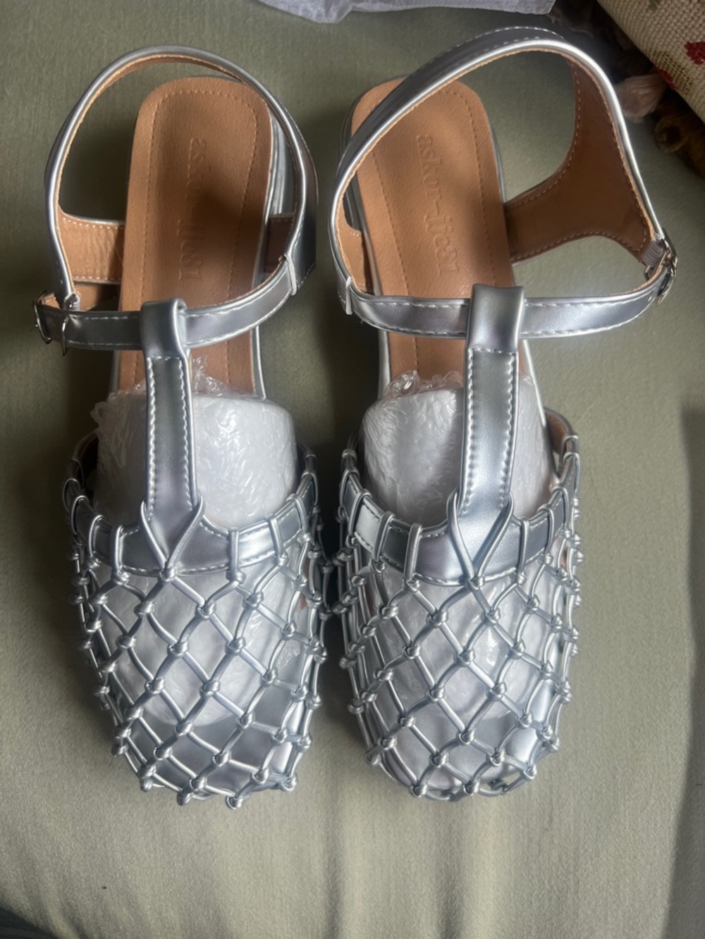 Women’s Silver Woven T-Strap Slingback Mules
